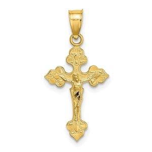 Million Charms 14K Religious Crucifix W/ Fancy Tips Necklace Charm Pendant